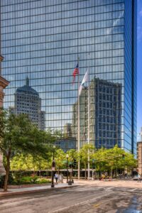 200 Clarendon Street, aka John Hancock Tower, reflects all around it - 200 Berkeley Street and 500 Boylston Street - in the famous blue glass panels.