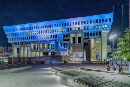 Boston City Hall at Government Center in downtown Boston is controversial in design: most love it or hate it.