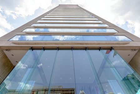 Looking up the World Trade Center's East Pratt Street (northern) facade.