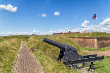 Civil War-era cannon at Fort McHenry. The fort was instrumental in protecting Baltimore and the approach to Washington, D.C.