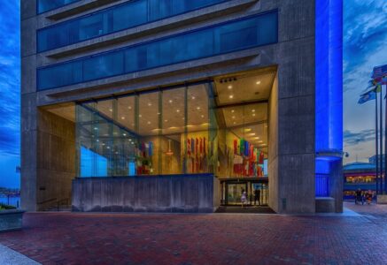 Baltimore's World Trade Center on East Pratt Street is a prominent attraction of the Inner Harbor.
