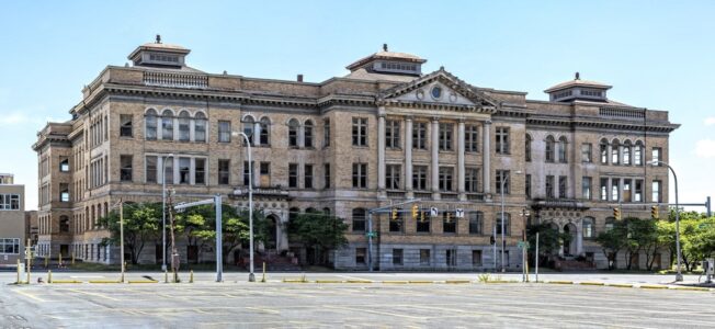 Greystone Square, aka Central Technical High School, 701-745 S Warren Street, built 1903.