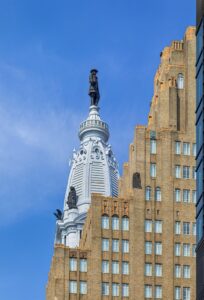 1319 Market Street, the Art Deco landmark Market Street National Bank, faces Philadelphia City Hall. The former bank building has been converted to a Residence Inn by Marriott hotel.