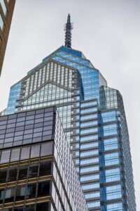1650 Market Street, aka One Liberty Place, is often called "Philadelphia's Chrysler Building" for its graceful spire. The skyscraper was first to break the “gentlemen’s agreement” limiting heights to the height of City Hall’s statue of William Penn.