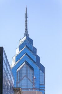 1650 Market Street, aka One Liberty Place, is often called "Philadelphia's Chrysler Building" for its graceful spire. The skyscraper was first to break the “gentlemen’s agreement” limiting heights to the height of City Hall’s statue of William Penn.