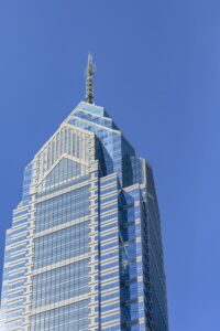 1650 Market Street, aka One Liberty Place, is often called "Philadelphia's Chrysler Building" for its graceful spire. The skyscraper was first to break the “gentlemen’s agreement” limiting heights to the height of City Hall’s statue of William Penn.