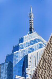 1650 Market Street, aka One Liberty Place, is often called "Philadelphia's Chrysler Building" for its graceful spire. The skyscraper was first to break the “gentlemen’s agreement” limiting heights to the height of City Hall’s statue of William Penn.
