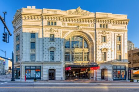 Majestic Theatre, 201 Washington Street, built in 1917 to plans of William R. Walker & Son. The ornate terra cotta facade now houses the Trinity Repertory Company.