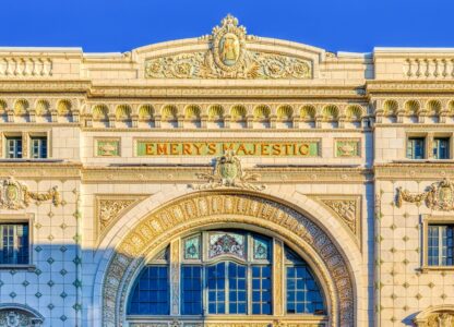 Majestic Theatre, 201 Washington Street, built in 1917 to plans of William R. Walker & Son. The ornate terra cotta facade now houses the Trinity Repertory Company.