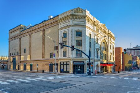 Majestic Theatre, 201 Washington Street, built in 1917 to plans of William R. Walker & Son. The ornate terra cotta facade now houses the Trinity Repertory Company.