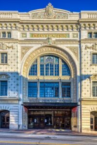 Majestic Theatre, 201 Washington Street, built in 1917 to plans of William R. Walker & Son. The ornate terra cotta facade now houses the Trinity Repertory Company.