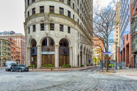 Turk's Head Building, 7-17 Weybosset Street at intersection of Washington Street. Howells & Stokes, architects, 1913.