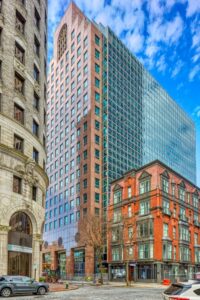 Turk's Head Building, Fleet Center, Exchange Building (now Beatrice Hotel) at intersection of Weybosset and Westminster Streets.