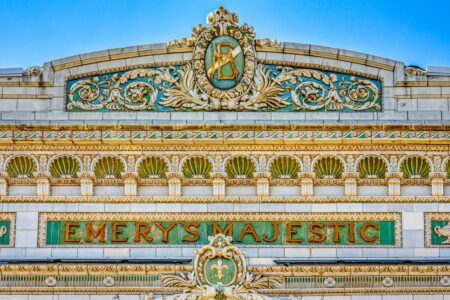 Majestic Theatre, 201 Washington Street, built in 1917 to plans of William R. Walker & Son. The ornate terra cotta facade now houses the Trinity Repertory Company.