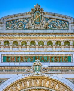 Majestic Theatre, 201 Washington Street, built in 1917 to plans of William R. Walker & Son. The ornate terra cotta facade now houses the Trinity Repertory Company.