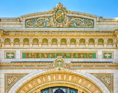 Majestic Theatre, 201 Washington Street, built in 1917 to plans of William R. Walker & Son. The ornate terra cotta facade now houses the Trinity Repertory Company.