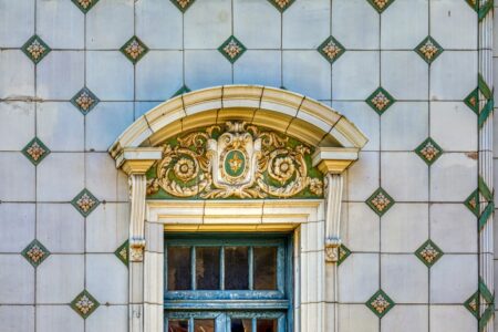 Majestic Theatre, 201 Washington Street, built in 1917 to plans of William R. Walker & Son. The ornate terra cotta facade now houses the Trinity Repertory Company.