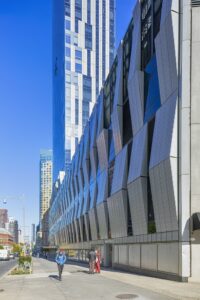 Toren, at 150 Myrtle Avenue, has a distictive black-and-white metal and glass facade. The downtown Brooklyn condo tower was designed by Skidmore, Owings & Merrill.