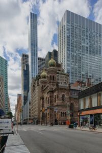 Central Synagogue, 652 Lexington Avenue, is a landmark house of worship in Midtown Manhattan. It was built in 1872, designed by Henry Fernbach in Moorish Revival style.