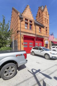 The City of Brooklyn built this fire station in Bensonhurst just two years before the borough merged with New York City. The station, at 2425 86th Street, originally housed Engine Company 53; later 153, before becoming 253. The Dutch Renaissance style reflects Bensonhurst’s Dutch origins.