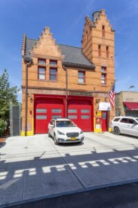 The City of Brooklyn built this fire station in Bensonhurst just two years before the borough merged with New York City. The station, at 2425 86th Street, originally housed Engine Company 53; later 153, before becoming 253. The Dutch Renaissance style reflects Bensonhurst’s Dutch origins.