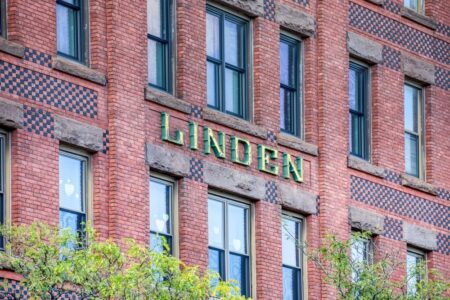 Linden Building, built in 1891, is a Main Street landmark with its copper-topped cupola. Now condominiums.