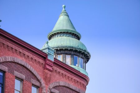 Linden Building, built in 1891, is a Main Street landmark with its copper-topped cupola. Now condominiums.