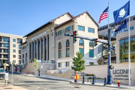 Hartford Times Building, now part of the University of Connecticut campus. Beaux Arts landmark at 10 Prospect St.