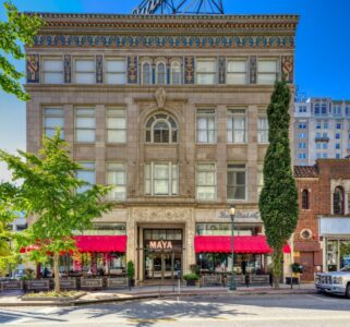 Berry-Burk Building is crowned by colorful terra cotta. The downtown Richmond clothier's emporium is now apartments and ground floor restaurant.
