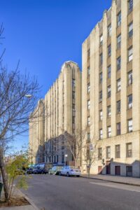 Noonan Plaza Apartments, designed by Horace Ginsbern and Marvin Fine, are Art Deco landmarks in the Highbridge section of The Bronx.