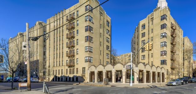Noonan Plaza Apartments, designed by Horace Ginsbern and Marvin Fine, are Art Deco landmarks in the Highbridge section of The Bronx.